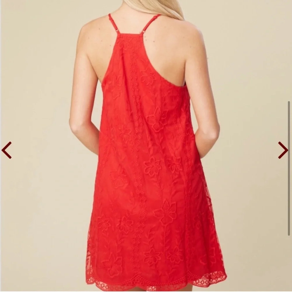 Altar'd State Red Floral Mini High Neck Shift Dress Flowy Lace Sexy Red Short - Picture 4 of 8
